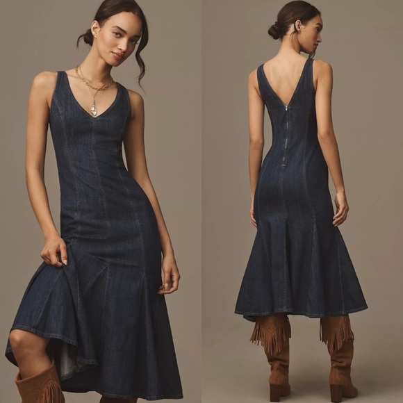 REFORMATION Serafina Denim Midi Dress 10 - Picture 1 of 7